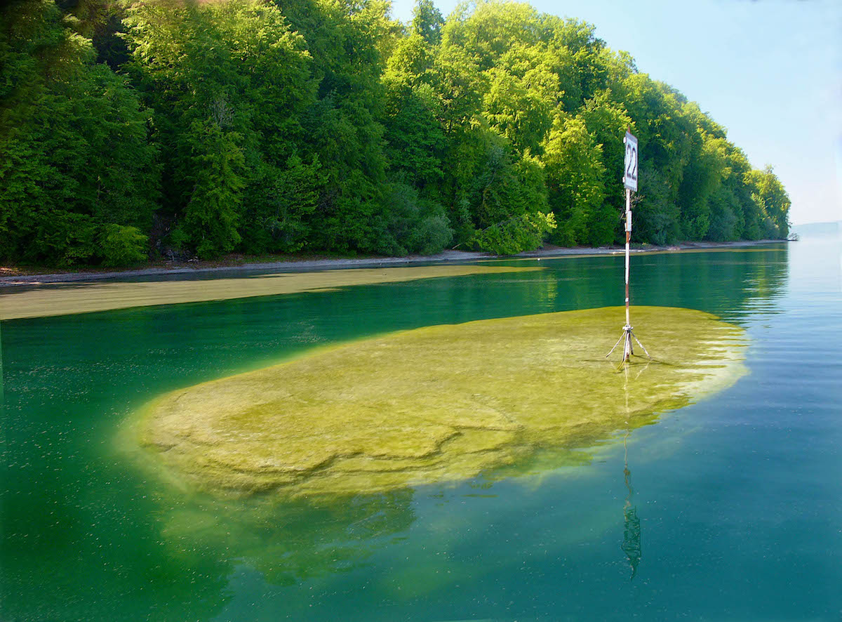 Der Teufelstisch am &Uuml;berlinger See mit einem der Bodensee-typisch nummerierten Seezeichen