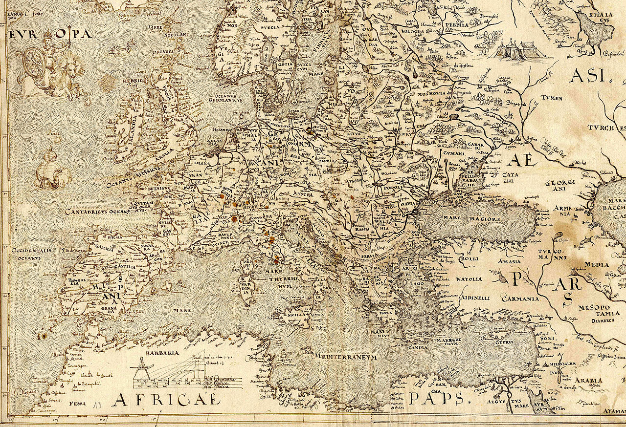 Karte von Europa, Federzeichnung, um 1570 &ndash; stimmte damals schon alles? Suchen Sie Brasil oder Frisland