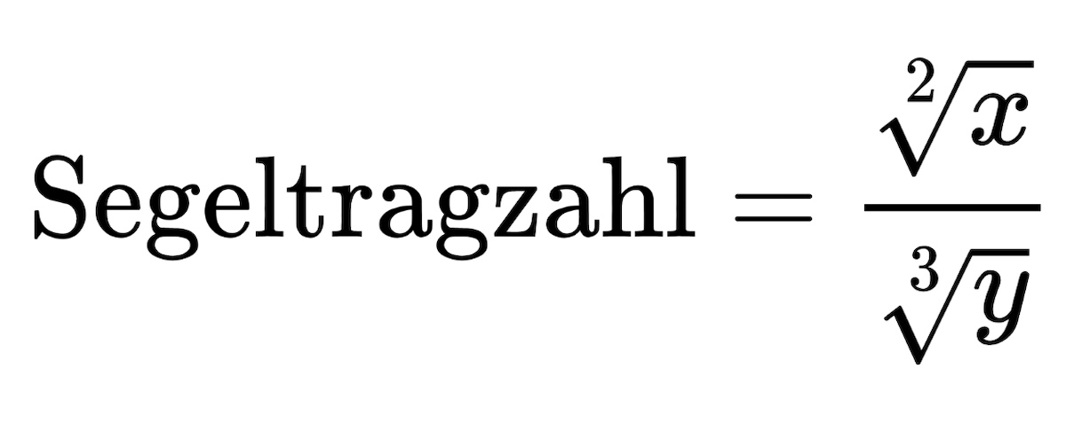 Die Segeltragzahl ergibt sich aus der Quadratwurzel der Segelfl&auml;che (x) geteilt durch die Kubikwurzel des Gewichts (y)
