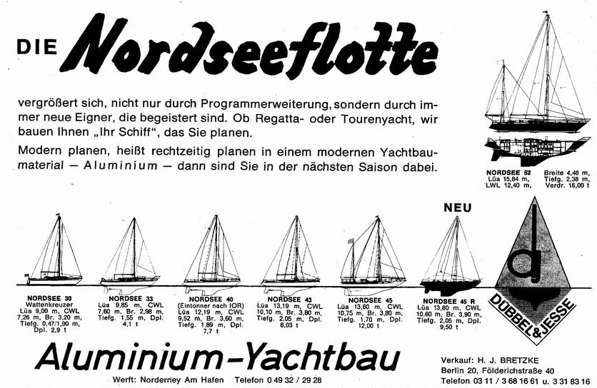 1972 warb die Werft mit sechs verschiedenen Nordsee-Typen