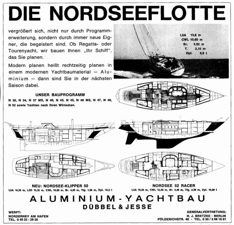 Inserat mit einer traditionellen Fahrtenketsch und modernen Fahrtenbooten
